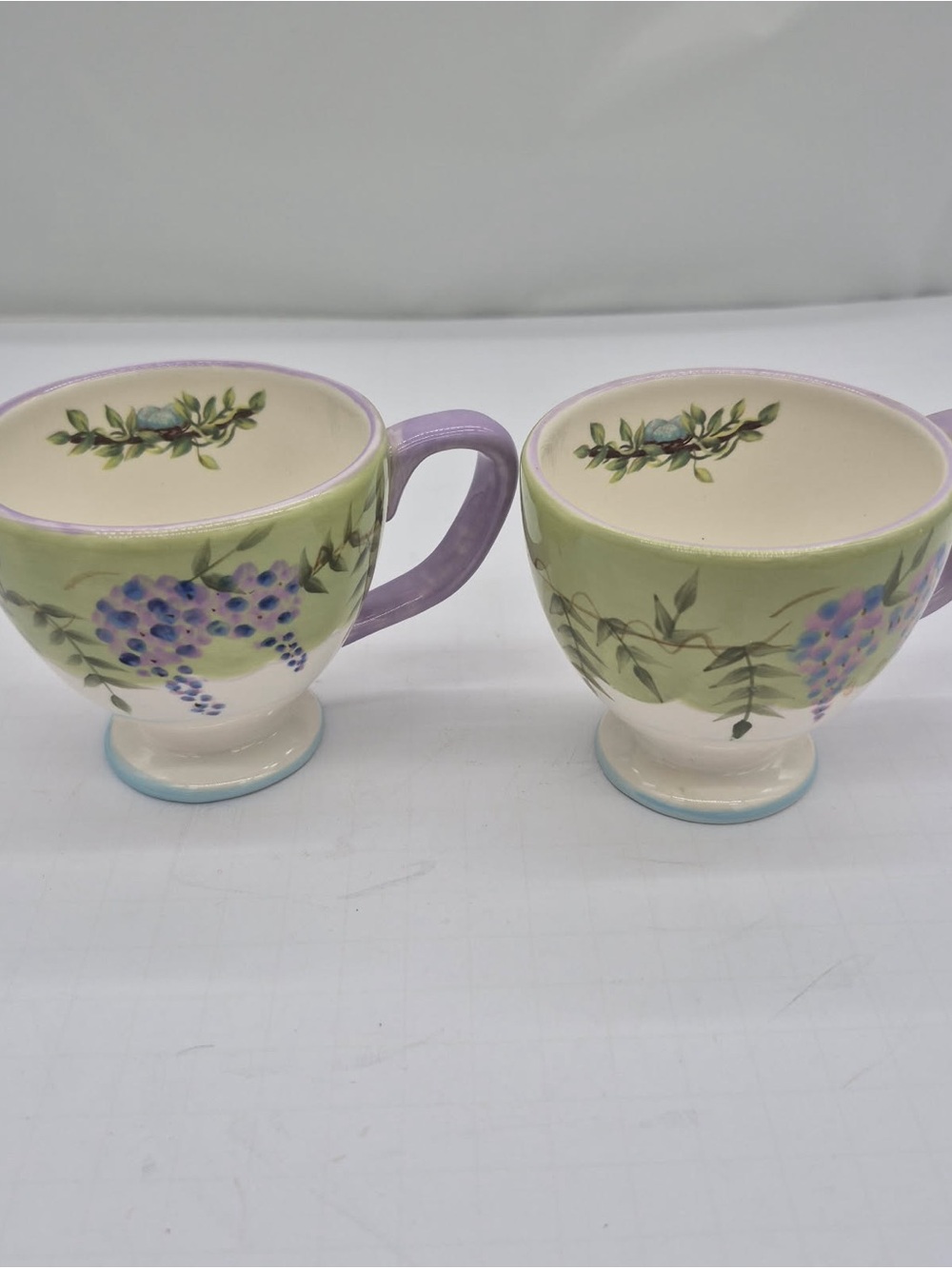 Wisteria Collection by Home Interiors Hand Painted Set of 2 Footed Snack Cups